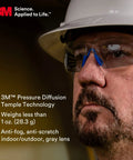 Worker wearing SecureFit 400 Series Safety Glasses 20 Pack ANSI Z87 Indoor Outdoor Scotchgard Anti Fog Anti Scratch Gray Lens.