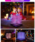 Children enjoying 3D LED Cube Kit For DIY Electronics in living room with dope lighting effects; pre soldered mainboard visible.