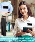 Woman wearing Mini Spy Nanny Cam Body Camera 1080P Wearable Badge Style With Magnetic Clip And Brooch Ultra Lightweight