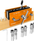 Self Centering Dowel Jig Kit With Drill Guide Bushings For Woodworking Pros, Six Hardened Steel Bushings And Drill Hole Sizes