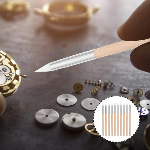 Ten Piece Pro Grade Watch Dial Cleaning Pens With Wooden Handles For Ultra Precise Movement Cleaning and Delicate Part Care