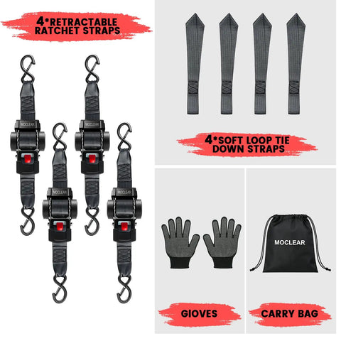 Beefy Self Retracting Ratchet Straps 2 Inch By 13 Feet 1500 Lb Break Strength Heavy Duty Tie Downs For Truck Trailer Black 4 Pack