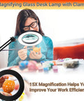 Real Glass Magnifier With Light And 15X Magnification, Pro Grade 72 LED Illumination, woman using magnifier for crafts
