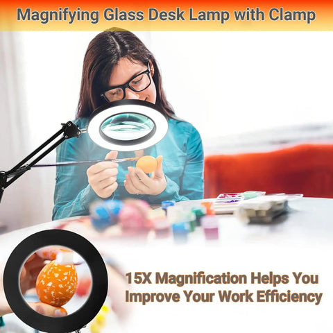 Real Glass Magnifier With Light And 15X Magnification, Pro Grade 72 LED Illumination, woman using magnifier for crafts