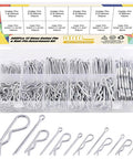 Zinc Plated Steel Cotter Pin Hair Pin R Clip Fastener Assortment Kit with multiple sizes in clear organizer box