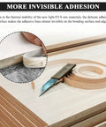 Heavy Duty Hot Melt Edgebander Glue Pellets For Cabinetry And Diy Fixes used on wood for invisible adhesion, knife and tape visible.