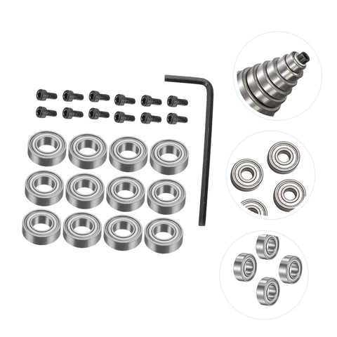 Replacement Bearings Kit For Router Bits With Top Mounted Bearing Guide Low Noise Double Shielded Design Pro Grade 1 Set shown with screws and wrench