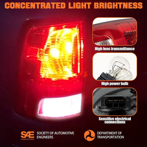 Tail Lights for Dodge Ram 1500 2500 3500 2009 2018 Left Driver and Right Passenger Rear Brake Back Up Lens Assembly with Lamps Included