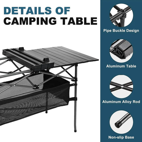 Details of Lightweight Aluminum Folding Camping Table With Portable Roll Up Design For Outdoor Dining On The Go No Fuss Easy Setup