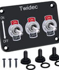 Beefy Three Gang Rocker Toggle Switch Panel With Aluminum Plate Waterproof Boot Cap Cover 16A 250V AC and 12V DC SPST On Off