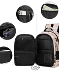 Open interior view of Soft Pink Sakura Spring Scene Printed Unisex Backpack with large capacity and multiple pockets.