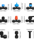 Assorted sizes of Push To Connect 1/4 Inch Tee Irrigation Fittings, 24 Pack, Quick Install Drip Irrigation Tee Connectors For Lawn