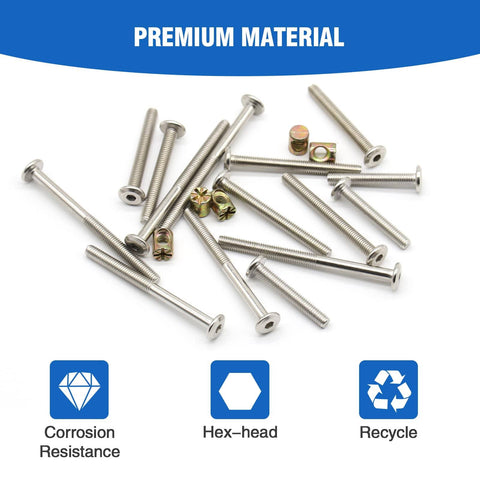 Crib Bunk Bed Hardware Replacement Kit Stainless Steel M6 Hex Socket Head Cap Screws And Barrel Nuts Assortment