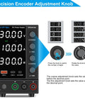 DC Variable Power Supply With Auto Voltage Detect 110V 220V Upgrade, Adjustable 0 to 30V 0 to 10A, control knobs displayed