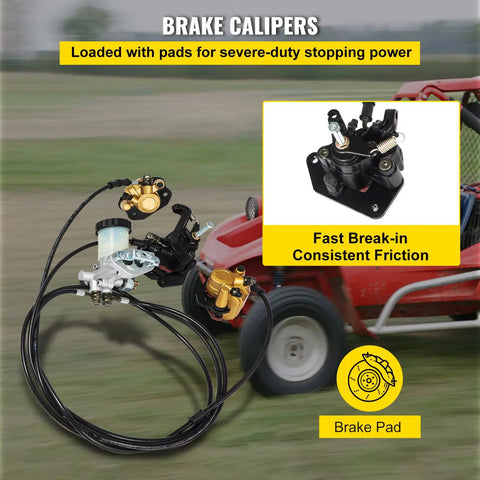 Go Kart Hydraulic Brake Master Cylinder Kit With Caliper Hose And Pad All In One Universal Brake System For 150cc Go Karts Durable Aluminum Master Cylinder DOT3 Fluid Ready For Easy Install