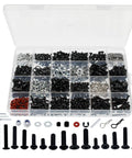 Universal RC Screw Kit 1000Pcs All In One Hardware Fasteners Set displayed with organized storage case and tools.