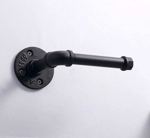 Heavy Duty Industrial Pipe Toilet Paper Holder And Towel Rack, Rustic Farmhouse Wall Mount Iron Paper Roll Holder In Matte Black