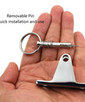 Hand holding Beefy Built Marine Bimini Top Deck Hinge with Quick Release Pin and Ring 316 Stainless Steel Rust Resistant