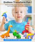Child playing with 5 In 1 Transforming Dinosaur Robot Set For Kids And Toddlers STEM Building Kit With Triceratops Action Figures.