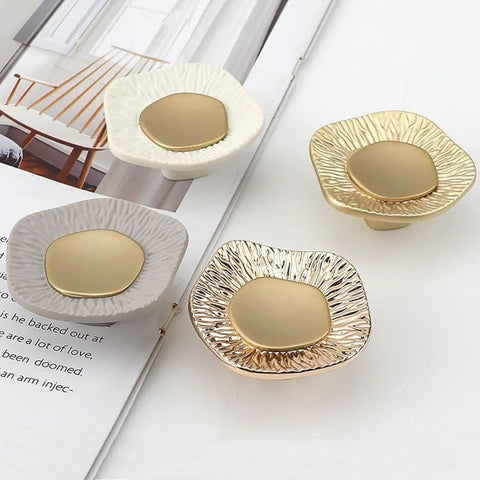 Four Pack Single Hole Drawer Knobs in Champagne Gold Finish Textured Zinc Alloy Cabinet Handles for Modern Minimalist Furniture