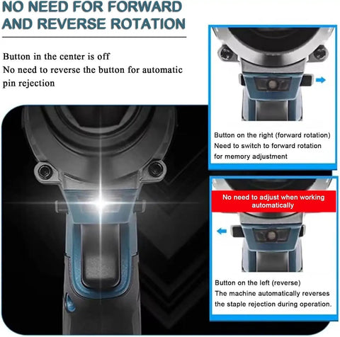 Cordless Rivet Gun With Brushless Motor Beast Mode For Quick M3 To M12 Rivet Nut Sets showing control buttons for automatic pin rejection.