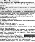Instruction guide for Moisture, Light And pH Soil Test Meter with usage directions for gardening.