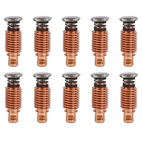 10 copper 125A 220971 electrodes for PMX125 plasma cutter in a row, part of 20Pcs 220971 And 20Pcs 220975 Electrodes 125A Nozzle Tips Kit