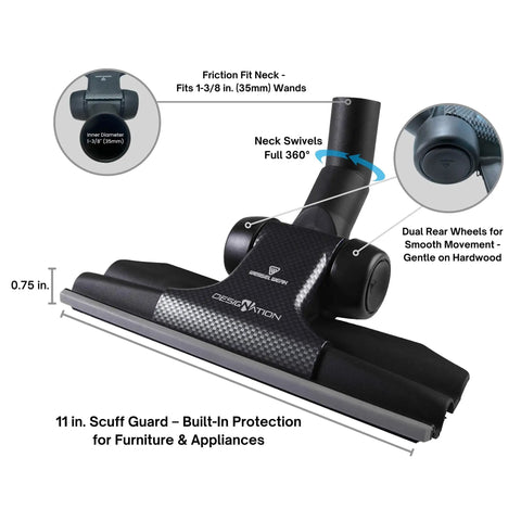 RD 285 Central Vacuum Floor Brush For Carpet And Hardwood Nozzle 11 Inch Ultra Thin Profile Edge To Edge Cleaning Designation