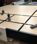 Pro Grade 48 Inch Universal T Track For Woodworking Double Cut Jig Profile installed on workshop table with clamps