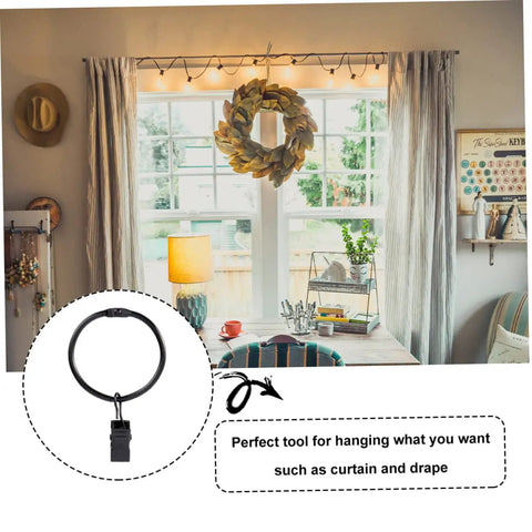 10 Pack Metal Curtain Rings With Clips Rustproof Hanging Curtain Hooks For Drapes in living room setting