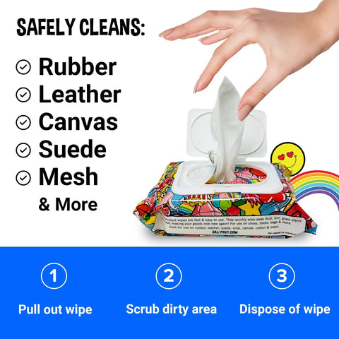 Bubble Gum Scented Shoe Cleaner Wipes For Sneakers White Shoes Leather Canvas And More Two Packs Of Thirty Quick Clean Wipes In Resealable Travel Bags