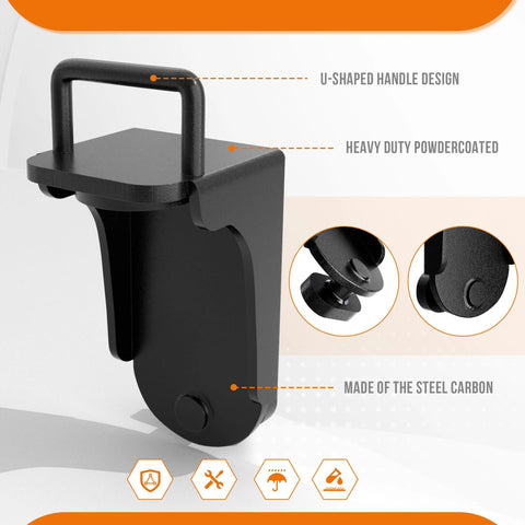 DEEAGLE shipping container jack lug with U-shaped handle, powder-coated steel, side view