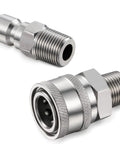 Stainless steel NPT 3/8-inch male and female quick-connect adapters for pressure washers, two adapters