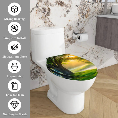 Resin Toilet Seat for Home Bathroom with nature design, fits elongated toilets 40-47cm, easy to install and clean.