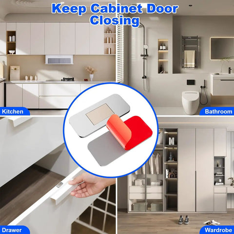 Magnetic Cabinet Door Catch Pack 16 No Drill Ultra Thin 3mm Stainless Steel Adhesive Latch for kitchen and bathroom