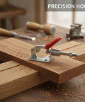 Built Like A Tank Galvanized Steel Toggle Clamp With Bright Red Handle For Welding Fixtures And Woodworking Jigs Clamping Pieces Fast With No Sweat Grip During Any Build Project on wooden workbench with tools.
