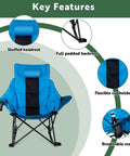 Oversized Rocking Camping Chair With Luxury Padded Recliner For All Day Comfort Heavy Duty Folding Lawn Chair with key features labeled