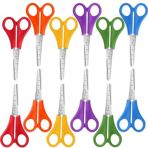 Bulk Pack Of 12 Kids Safety Scissors, 5 Inch Scissors For School And Craft, Soft Grips With Non Slip Handles, Rounded Safety Tips, Lightweight For Ages 4 5 6 7 8 9 10 12, Ideal Classroom And Craft Set, assorted colors