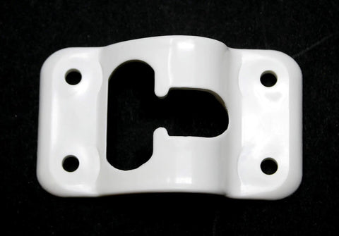 White plastic mount from the White 6 Inch T Style Entry Door Catch Latch Holder For RV Camper Trailer Hatch Assembly Kit