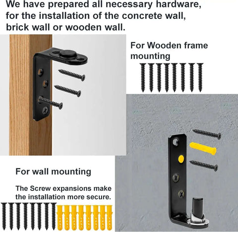 Installation hardware for Heavy Duty Double Acting Saloon Door Hinge With Gravity Self Closing for various wall types.