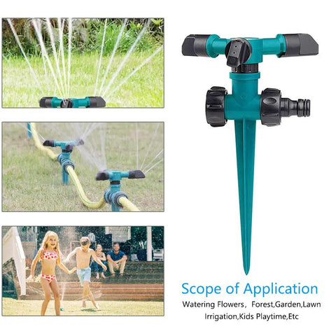 Rotating 360 Degree Lawn Sprinkler For Yard Coverage Up To 2000 Sq Ft With Auto Watering System Garden Sprinkler in use on lawn