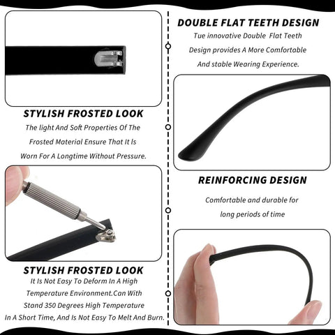 Hella Sturdy Universal Glasses Arm Replacement Kit For Sweet Eyeglasses Legs Swap Including Screws Washers Nose Pads And Mini Screwdriver For A Dang Fast Frame Rescue Any Day with frosted temple design details.