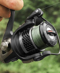 Ultra Light Spinning Fishing Reel With Aviation Aluminum Body For Saltwater And Freshwater, close-up view with line spool.