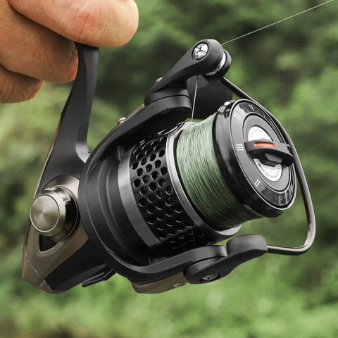 Ultra Light Spinning Fishing Reel With Aviation Aluminum Body For Saltwater And Freshwater, close-up view with line spool.
