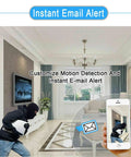 8 Channel WiFi Home Security Camera System With 1296P Clarity NVR Kit Includes Four 3MP Waterproof CCTV IP Cameras For Outdoor And Indoor Use Easy Setup No Fuss Monitoring With Real Time Alerts And Remote Viewing showcasing instant email alert feature on smartphone with intruder detection in home setting.