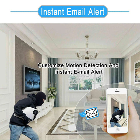 8 Channel WiFi Home Security Camera System With 1296P Clarity NVR Kit Includes Four 3MP Waterproof CCTV IP Cameras For Outdoor And Indoor Use Easy Setup No Fuss Monitoring With Real Time Alerts And Remote Viewing showcasing instant email alert feature on smartphone with intruder detection in home setting.