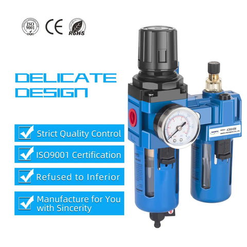 Three Quarters Inch NPT Air Filter Regulator Lubricator Combo With Water and Oil Trap Separator featuring quality certifications