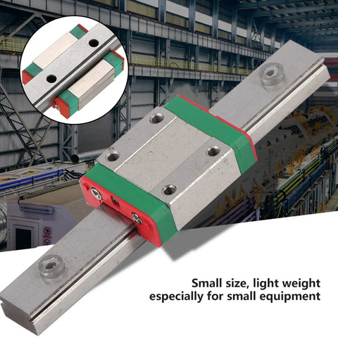 Miniature Linear Rail Guide 12mm Width With Slide Block, 4 Point Contact in industrial setting with smooth, rigid motion.