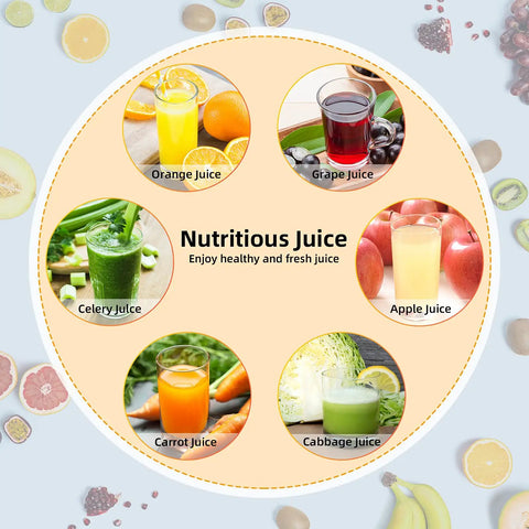 Assorted fresh juices including celery for Masticating Juicer Attachment For Stand Mixers And Cuisinart SM50 Series Slow Cold Press Juicing