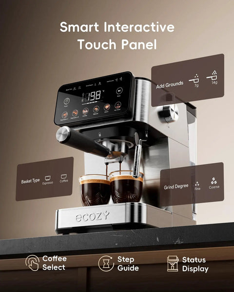 Kickstart Your Grind With This Game Changing Two In One Espresso And Drip Coffee Maker Featuring A Built In Milk Frother And Smart Touchscreen For Flawless Coffee Shop Sips, showing interactive touch panel.
